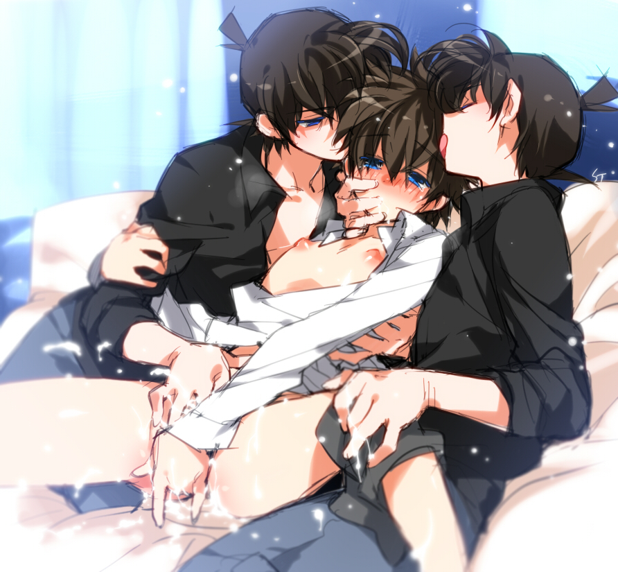 Bad Boys Bottomless Blush: Detective Conan’s Gay Threesome Orgy