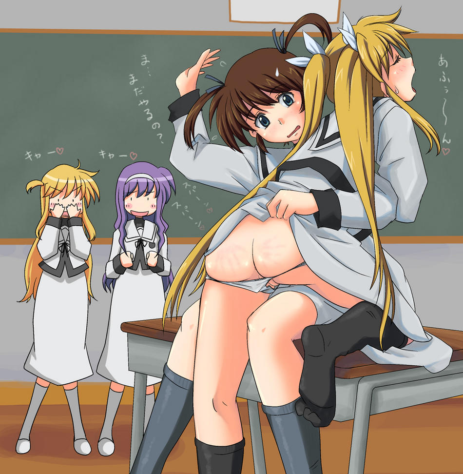 Fate’s Punishing Foursome: Takamachi Nanoha, Tsukimura Suzuka, Bannings Arisa and Testarossa’s Blushing Asses