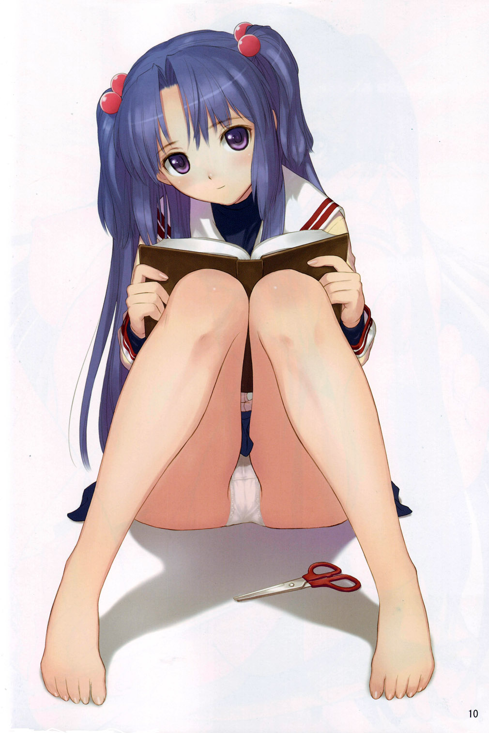 Blushing Blue-Haired Bookworm in Bleeding Barefoot Pantyshots