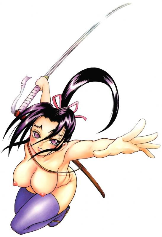 Breast Ninja, Purple Eyes and White Background