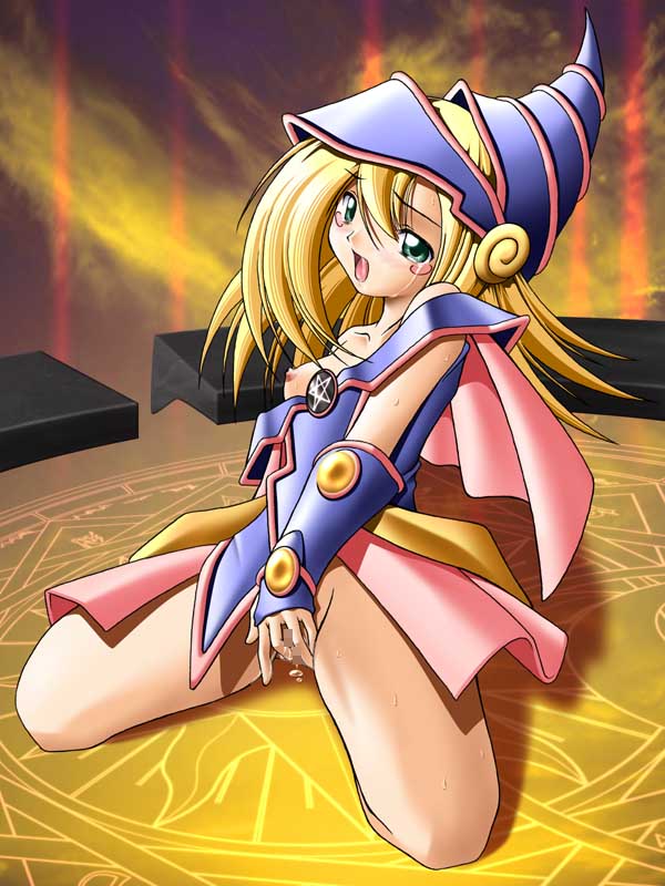 Blonde Hair Blush: Long-haired Kneeling Masturbating Yu-Gi-Oh Girl!