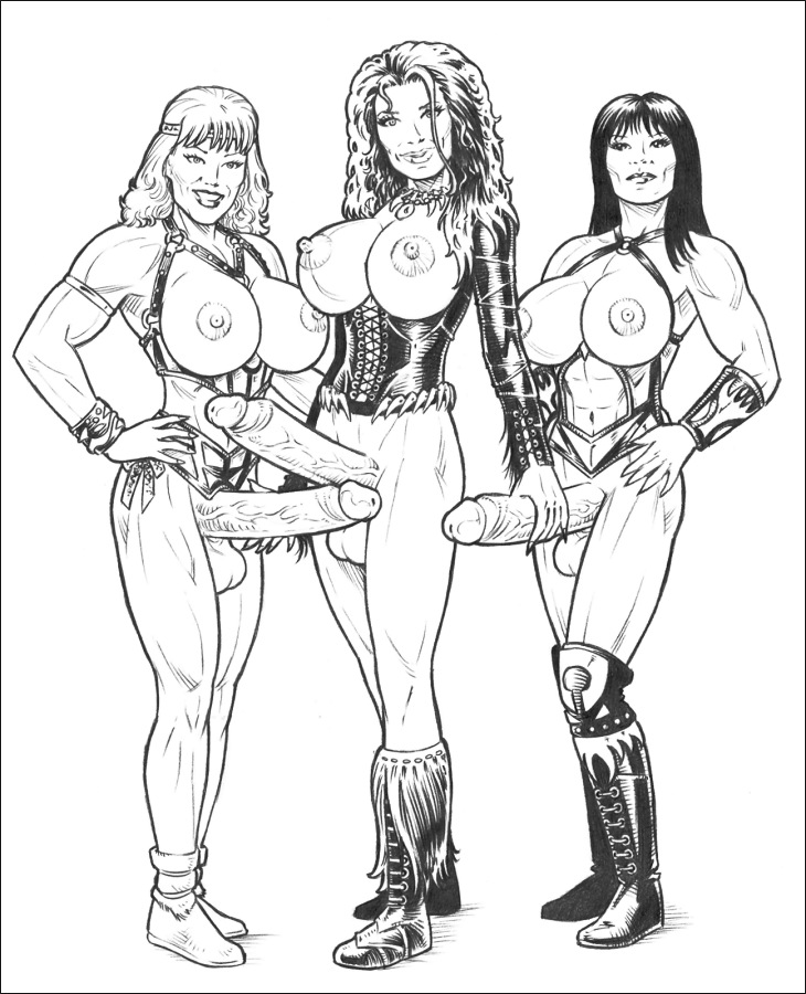 Futanari Warrior Princesses: Jill and Xena’s Muscular Double Handjob.