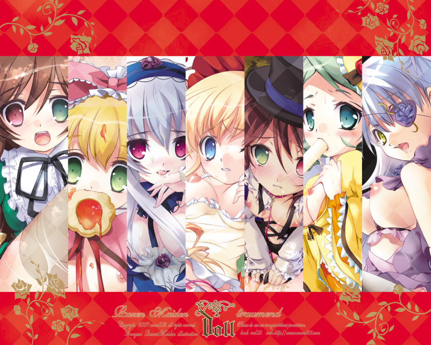 Barasuishou’s Flower Blooms: Hinaichigo, Kanaria, Rozen Maiden, Shinku, Souseiseki, Suigintou and Suiseiseki Unite in a Pornographic Image.