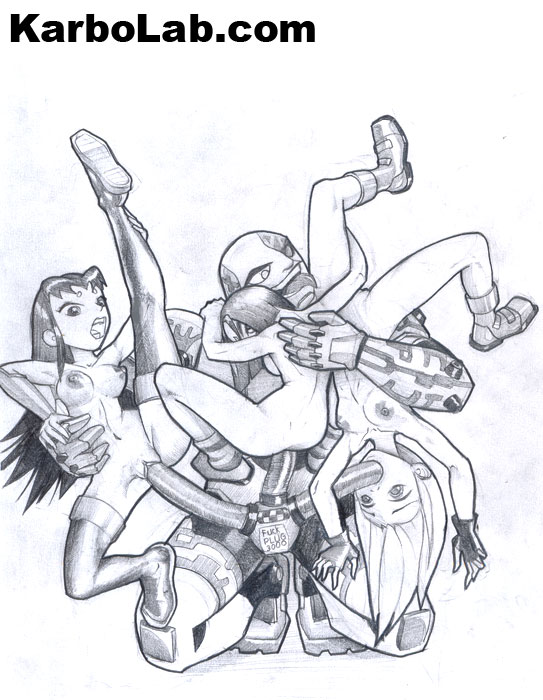 Cyborg’s Ultimate Threesome with Rachel, Raven and Starfire