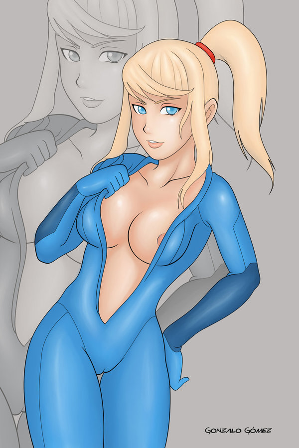 Slipping and Sliding with Blue Eyed Blonde Samus in the Zero Suit