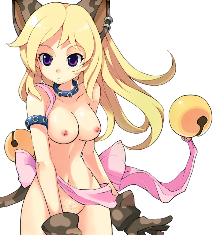 Blonde Kitty with Fur Ears and Tail, Naughty Breasts in Purple Eyes Online Trickster Hentai Image.