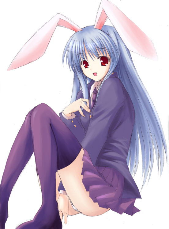 Lavender Hair Goddess with Animal Ear Blazer and Bunny Ears, Pantyshot Sitting on Reisen Udongein Inaba’s Pleated Skirt.