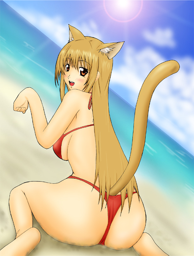 Busty Cat-Ears Cutie Tailing in a Swimsuit: The Smiling Ass Queen of the Galaxy