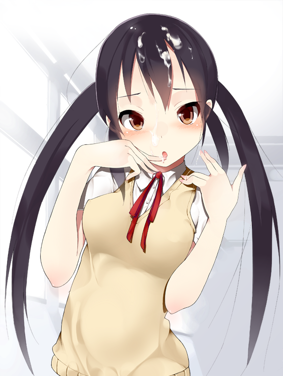 Azusa’s K-On Cumshot – Black Hair, Brown Eyes and Very Long Twin Tails