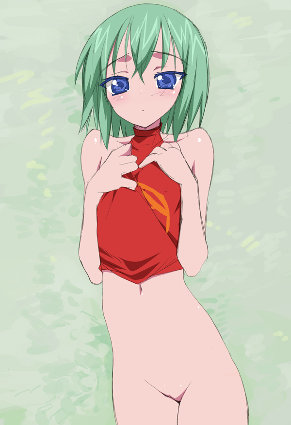 Minami’s Lucky Star Kusaka Souji Uncensored Porn Sketch: Bottomless Flat Chested Green-Haired Lovely Short Hair Blush