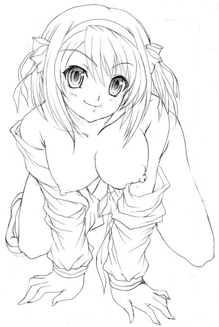 Suzumiya Haruhi’s Breasts Hang in Monochrome Artwork