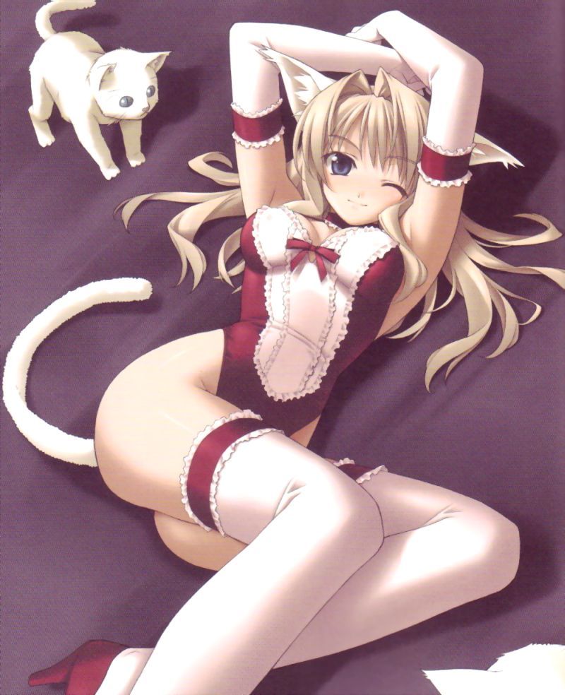 Purrfect Kitty: Long-haired Tail and Ears Cat Girl’s Thigh-Highs Blush