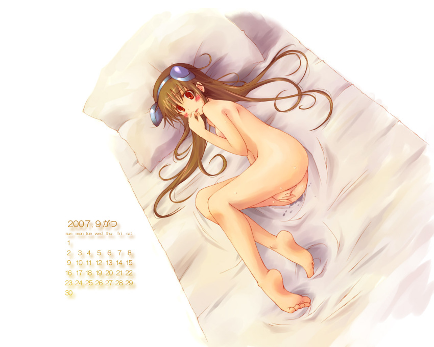 Sweating Nekokun’s Pussy Juice in Bed with Legs and Feet on Display in Nanoha Striker’s 2007 Calendar