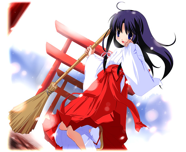 Purple-Haired Miko’s Blue Eyes Broom Adventure