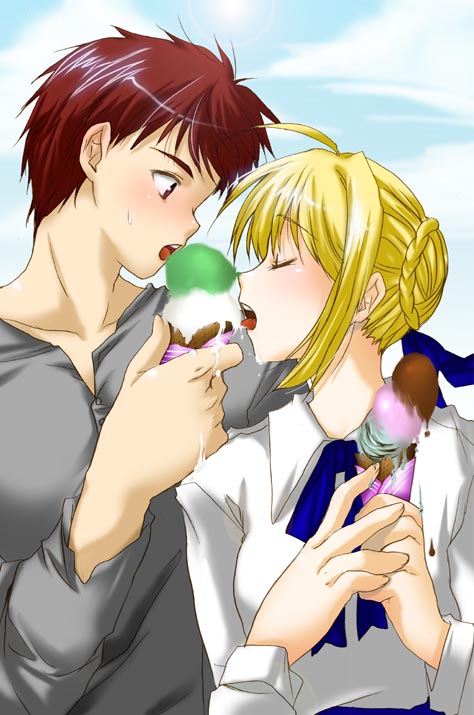 Blushing Blonde with Ribbons – Ahoge Artoria and Emiya Shirou’s Fatestay Night of Ice Cream Indulgence.