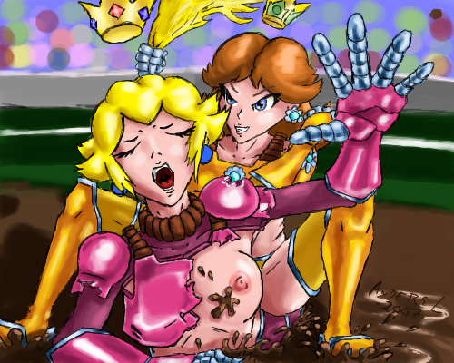 Breaking Princesses’ Armor: Two Blonde Hentai Goddesses Fighting in the Mud!