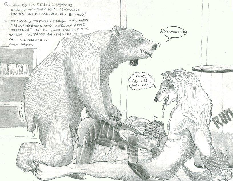 Anthropomorphic Amazonian Thrills: Diablo’s Black and White Anthro-On-Human Blowjob Threesome