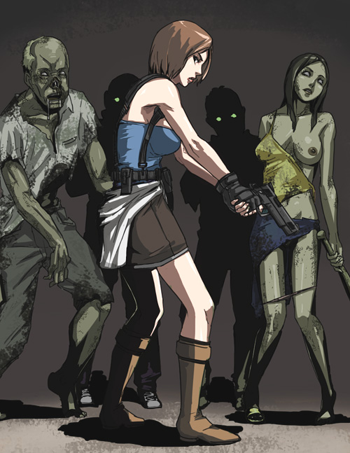 Biohazard Breasts: Jill Valentine Unleashes Her Gun Against Zombies in Panty Terror