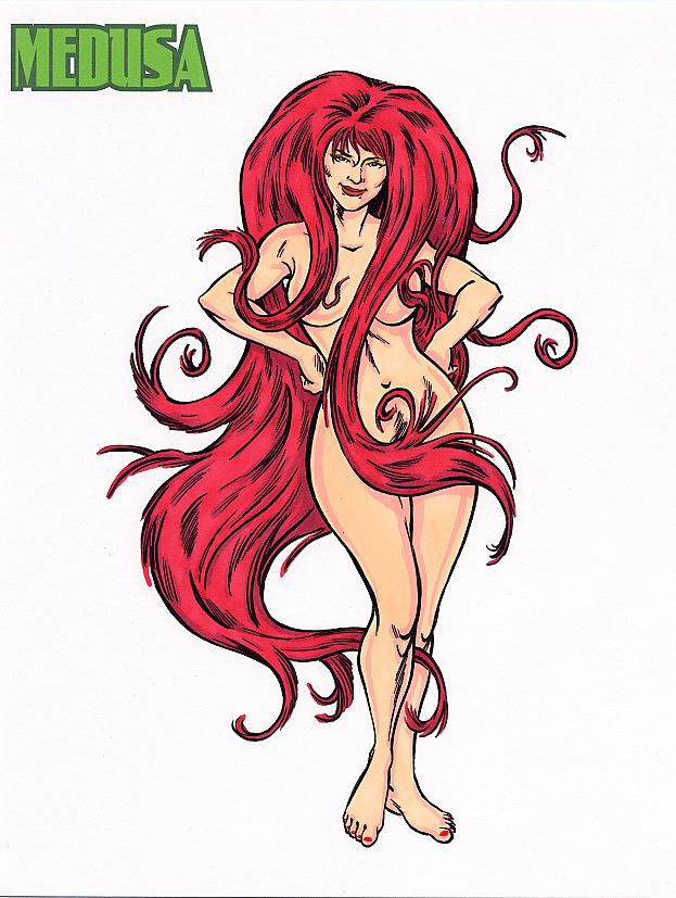 Medusa’s Sensual Covering: Red Hair and Smile