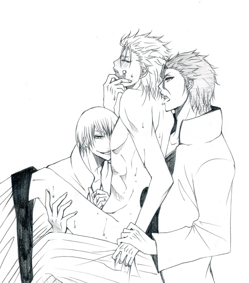 Bleach’s Sosuke Aizen Takes On Grimmjow Jaegerjaquez and Ichimaru Gin In One Hot CMNM Threesome