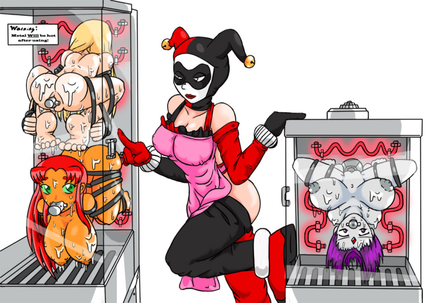 Anal Insertion of 4 Blonde Girls in Batman’s Universe, Harley Quinn Snuffs Them with Raven and Starfire.