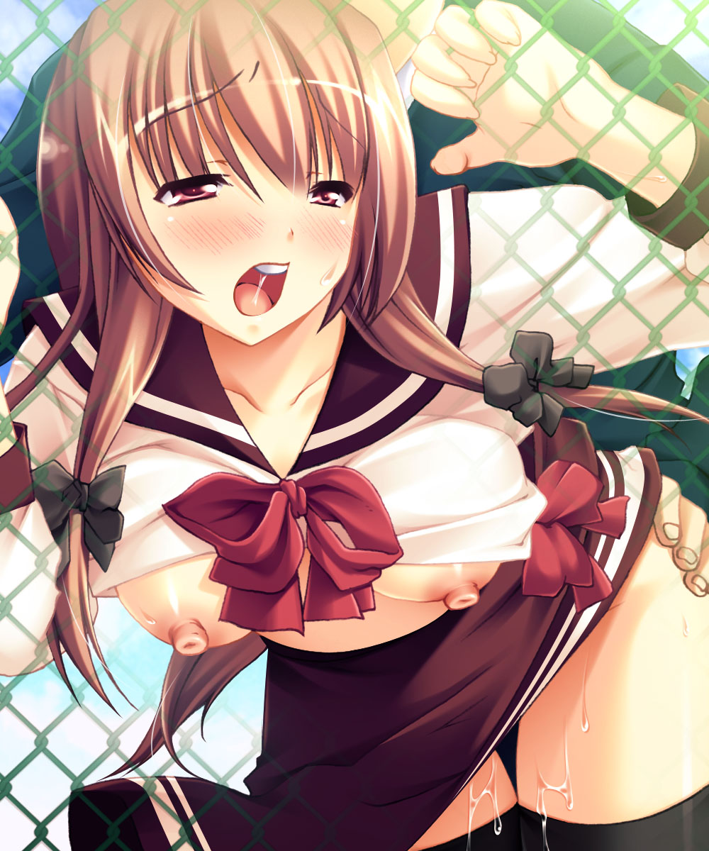 Chainlink Fence Friction – Serafuku Shenanigans with the Red-Eyed Nipple Ribbon Tease