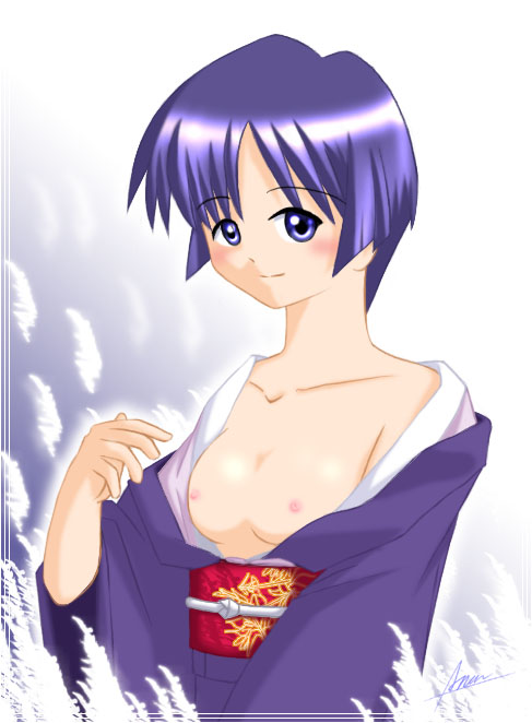 Purple Eyed Purple Haired Beauty with Small Breasts.