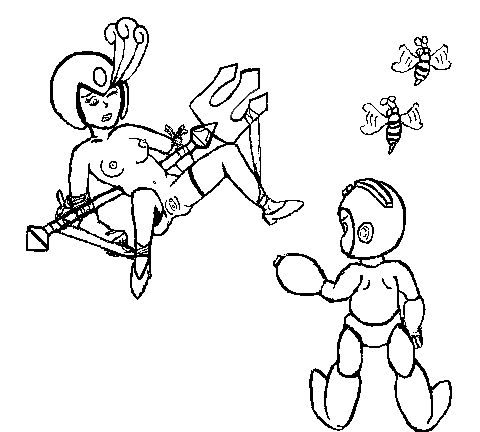 Mega Man’s Nipple Splash: Bound Bee Woman’s Pussy Spread!