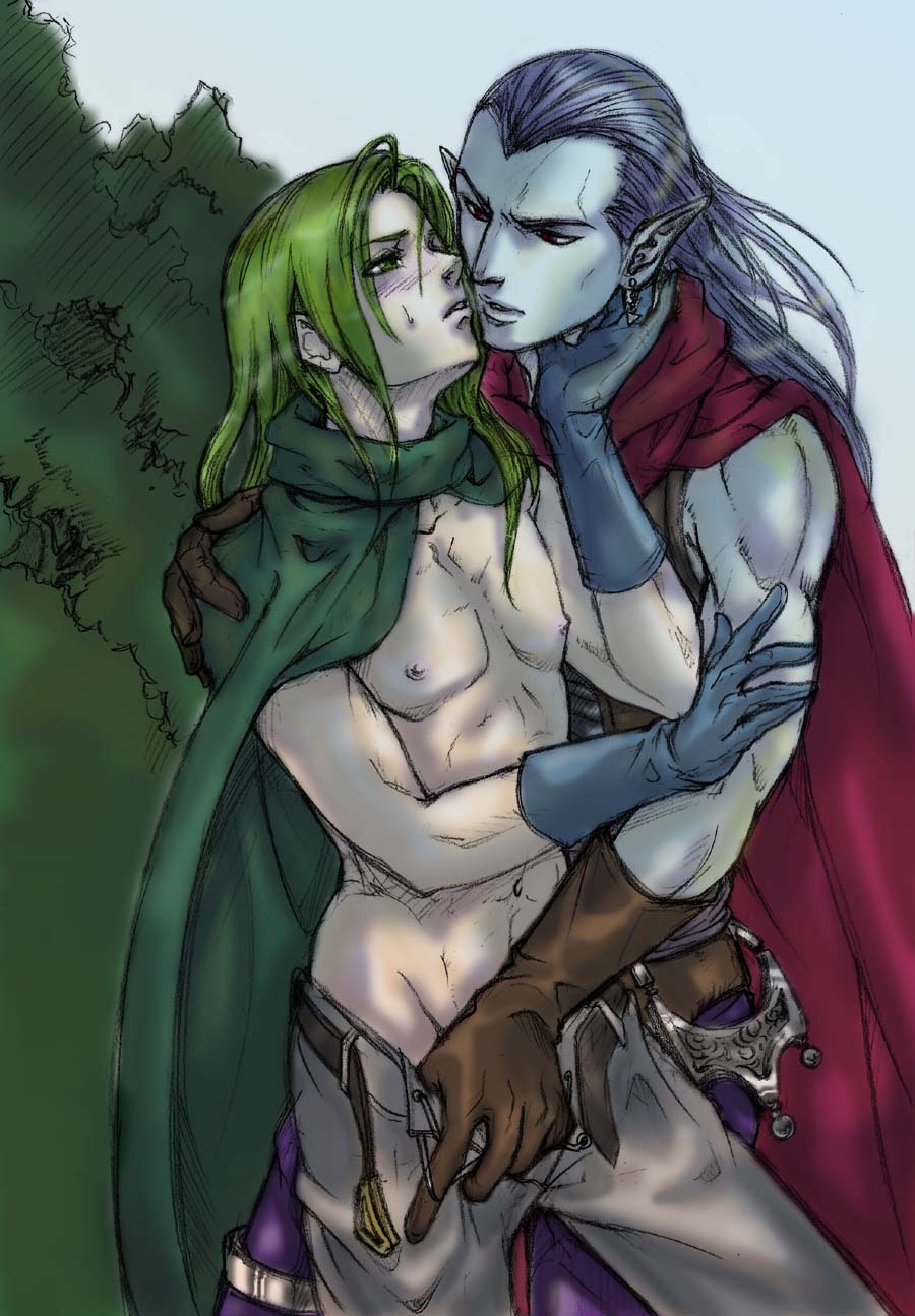 Chrono Ears: Long-Haired Elf Kissing Magus’ Male Chest