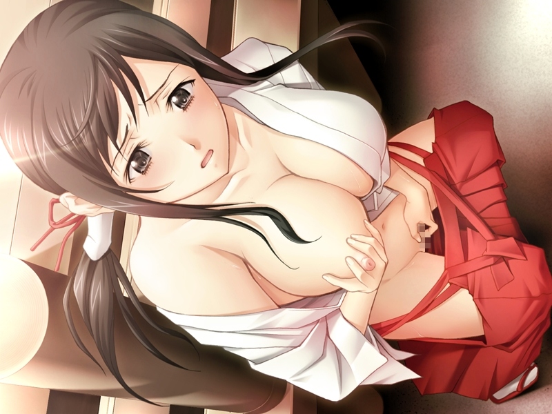 Black Hair Blush: Breast Fondling with Ribbon-Tied Miko