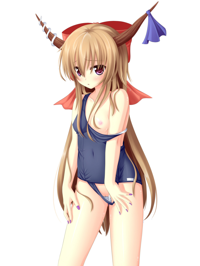 Blonde Horns’ Pulling Suit – Purple-Eyed Suika and Ibuki’s Swimsuit Playtime