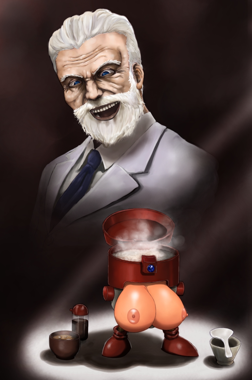 Breastman Creeps Out Dr. Light’s Fliptop Spork – Highres Megaman Capcom Porn Image.