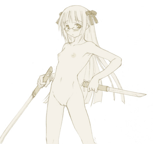 Negima’s Blushful Bow Girl with Long Hair and Nipple-Piercing Nudity