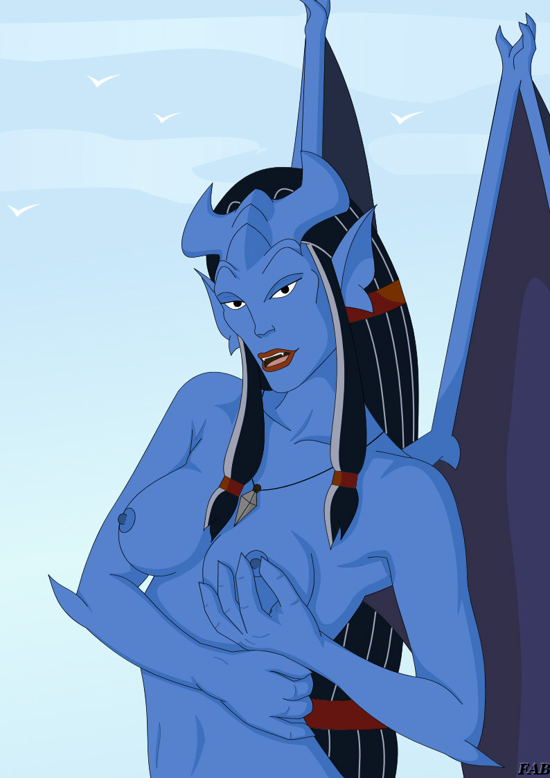 Obsidiana’s Long Hair of Black Nipples and Blue Skin, A Fab Female Gargoyle Looking at the Viewer with Her Breasts!