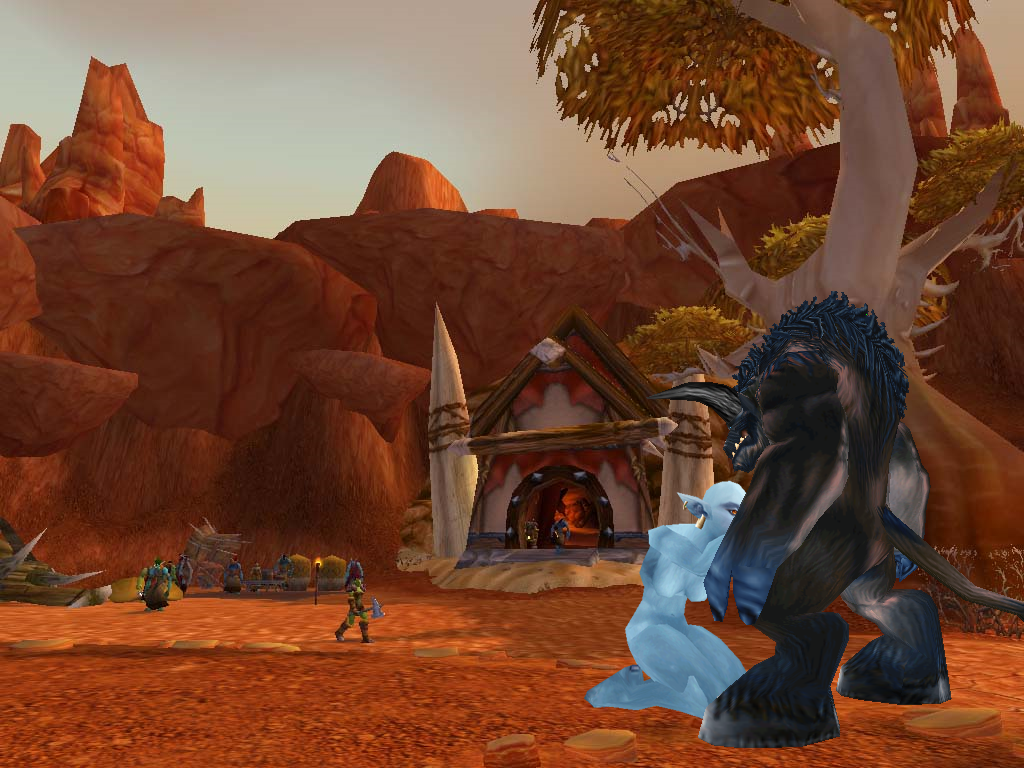 Titillating Trollops Tempt Tail-Tugging Tauren in World of Warcraft.