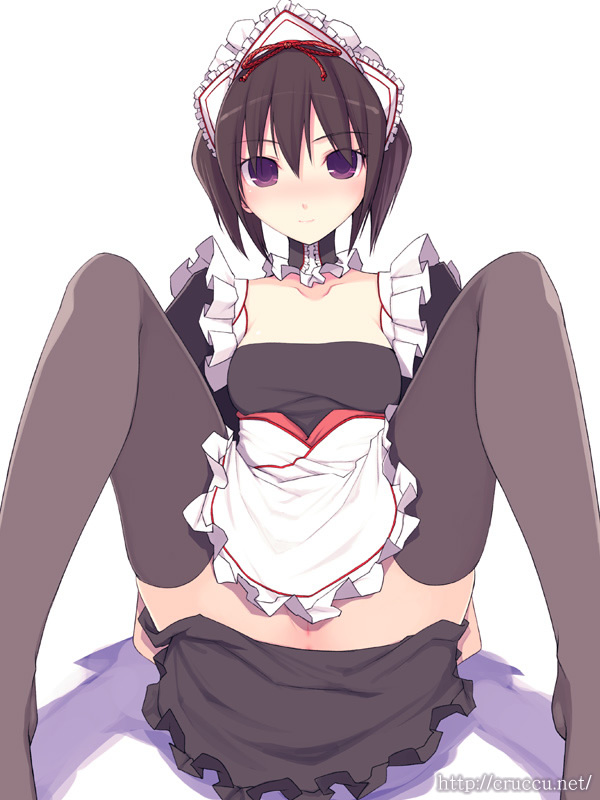 Brunette Maid’s Purple Eyes Shine Through Her Thigh-High Uniform