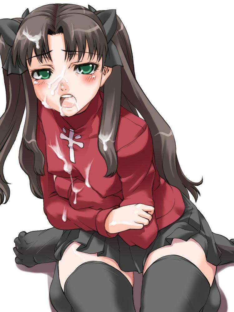 Turtle-Necked Tohsaka Rin in a Shinama Skirt: Facial Cumming on FateStay Night!