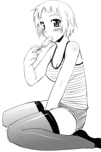 Monochromatic Blushing Persona in Popsicles: Fuuka Yamagishi’s Short Hair Solo Thigh-Highs