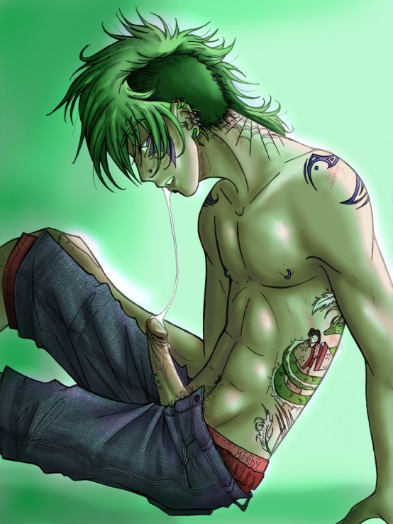 Green Hair Gem: Two Tone Pierced Men Cum in Each Other’s Mouths