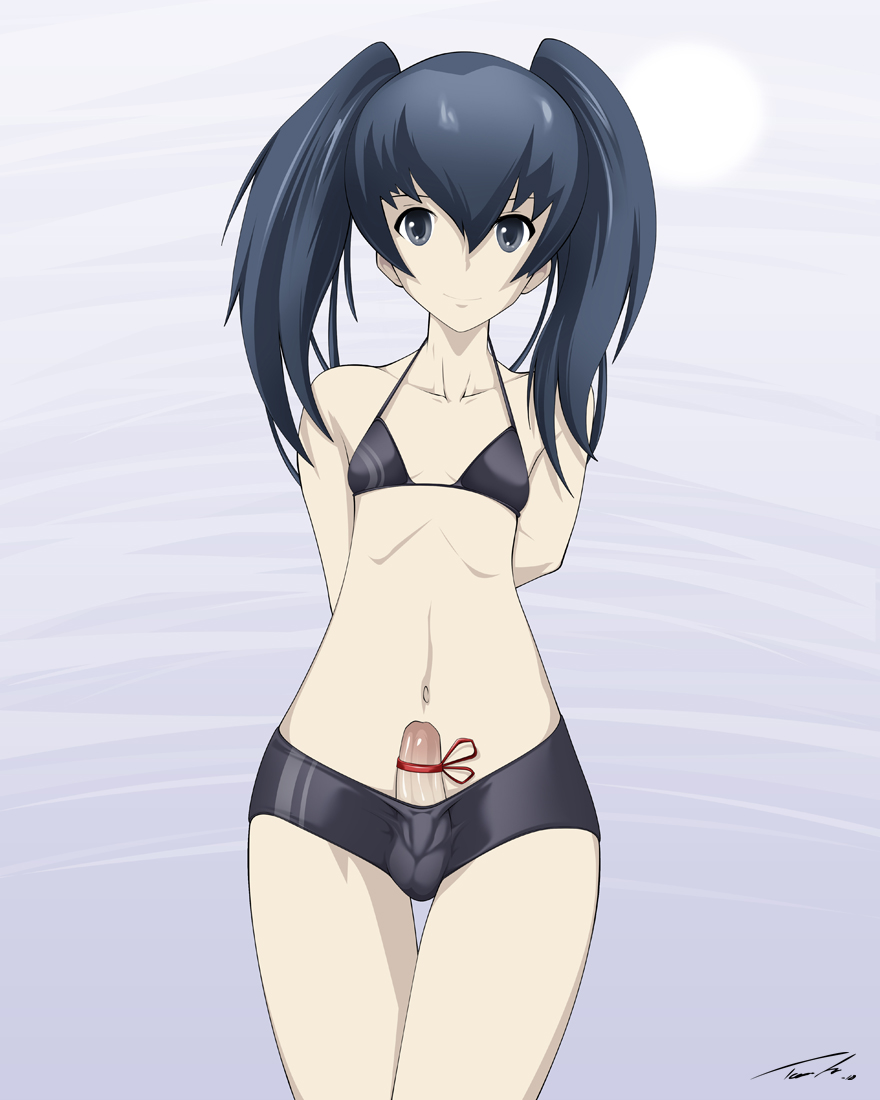 Blue-Haired Babe in a Bikini, Crossdressing as a Femboy