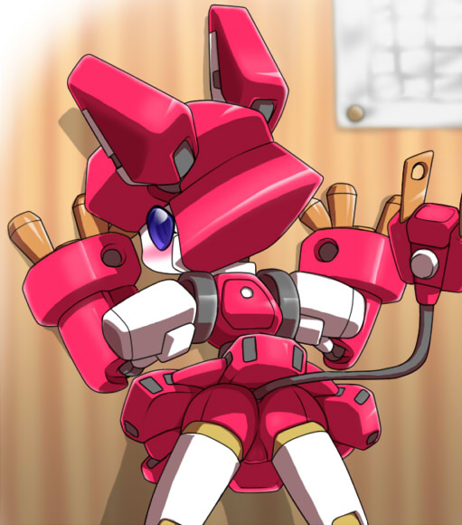 Magnetic Medabot: The Blue Blush Cat-Eared Girl Against the Wall, Presenting Her Tail and Ass in a Skirt.