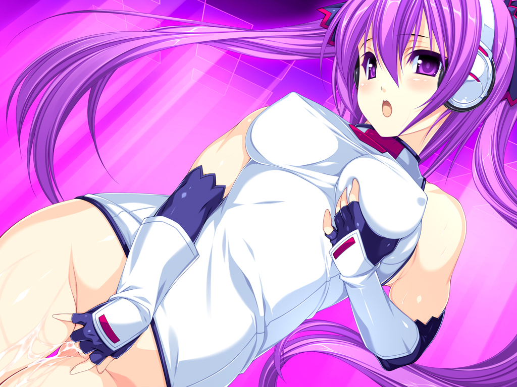 Purple-haired Beauty’s Bottomless Breasts Tied Up and Masturbating to Beatmania Beats