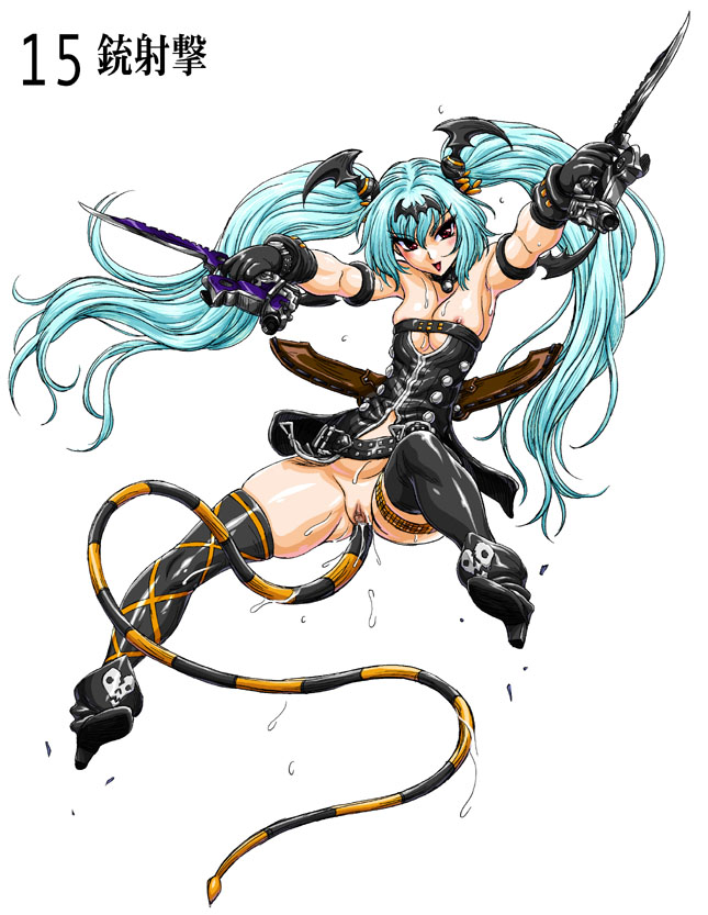 Tail Tied Thigh High Twins with Gun and Gloves, Queen’s Blade Queen’s Gate Uncensored!